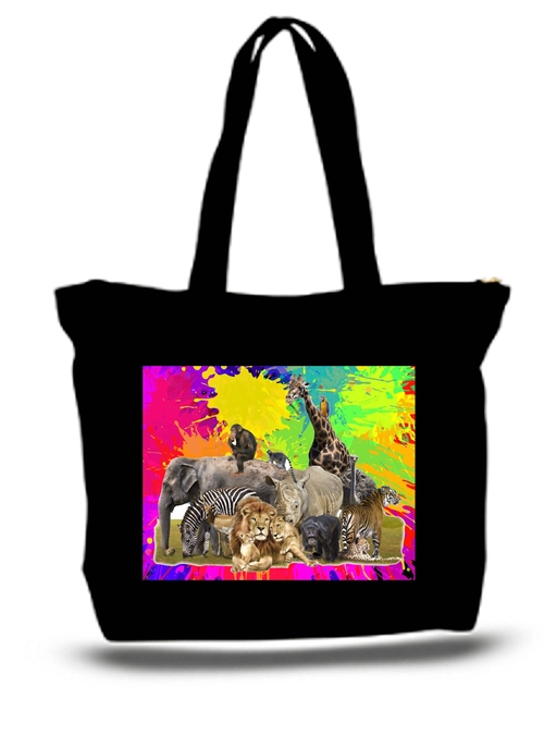 Jungle Animals Large Tote New Zipper Bag