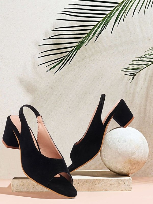 Women Block Heels Sandals (Size-38) (Color-BLACK)