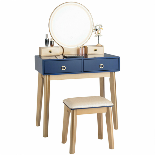 Modern Dressing Table with LED Mirror & Cushioned Stool