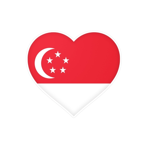 Autocollant en coeur Drapeau de Singapour en plusieurs tailles