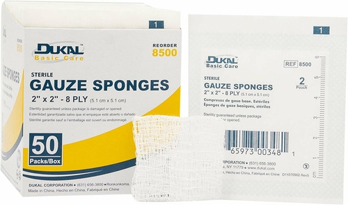 Dukal Gauze Sponges 2" x 2". Case of 3000 8-ply Gauze Dressings for