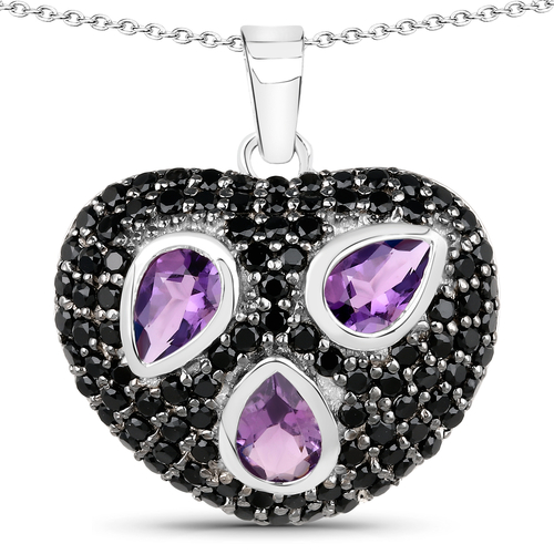 3.00 Carat Genuine Amethyst & Black Spinel .925 Sterling Silver