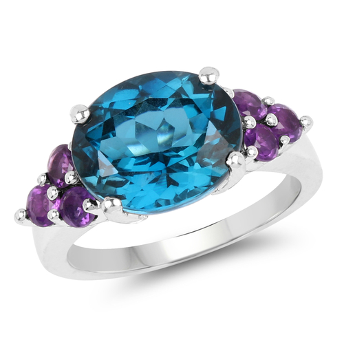 6.60 Carat Genuine London Blue Topaz & Amethyst .925 Sterling Silver