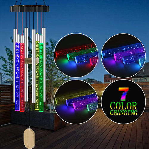 Colorful Bubble Column Solar Powered Musical Wind Chime Garden Decor