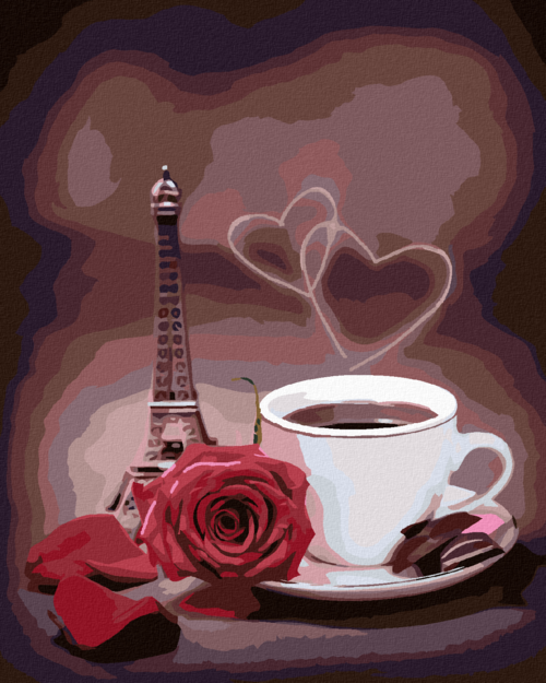 Paint by Numbers - COFFEE, ROSES AND A SMALL EIFFEL TOWER