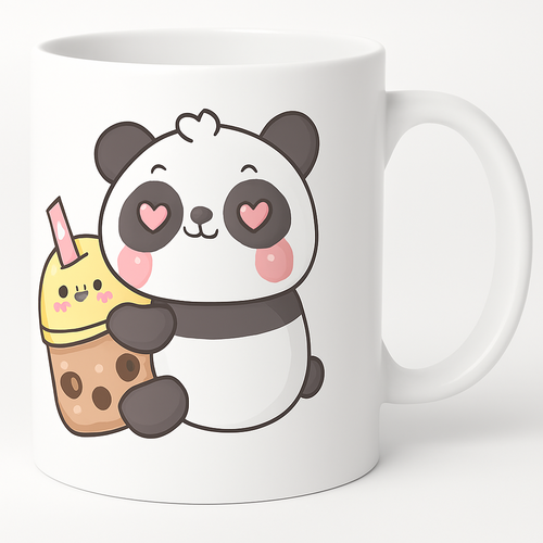 Cute Panda Hugging Bubble Tea Ceramic Coffee Mug – White
