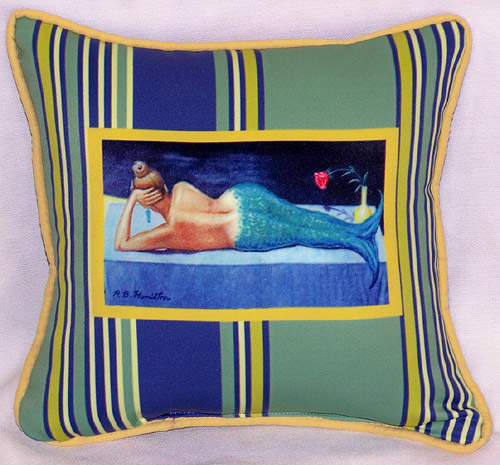 Betsy Drake SN073 Mermaid Small Outdoor-Indoor Pillow 12"x12&quot