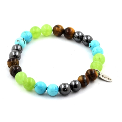 Peridot + Tiger's Eye + Turquoise + Hematite Bracelet 8 mm Beads.