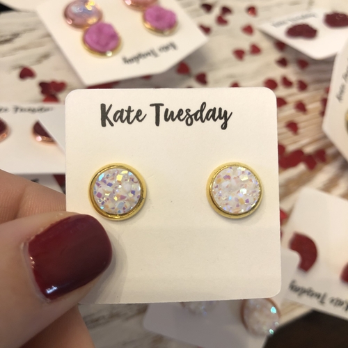 White 8mm Druzy Earrings