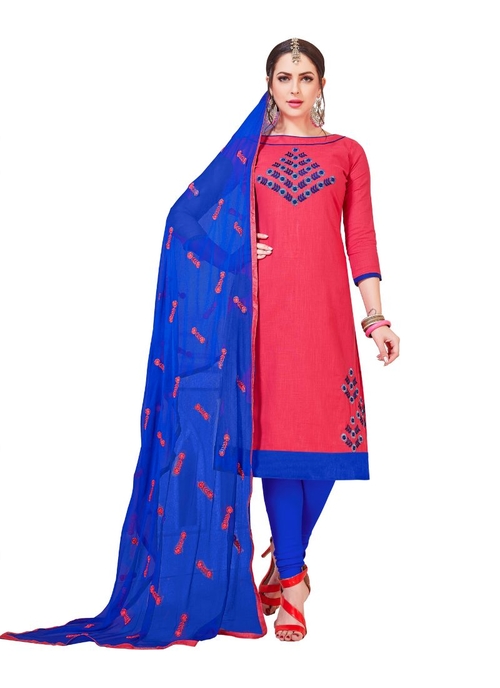 Generic Women's Slub Cotton Salwar Material (Pink,