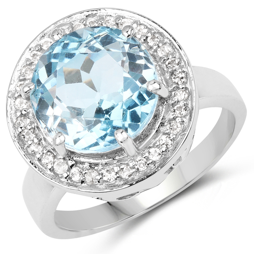 5.42 Carat Genuine Blue Topaz and White Topaz .925 Sterling Silver