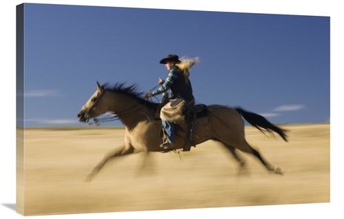 Global Gallery GCS-452587-2436-142 24 x 36 in. Cowgirl on Horse Runnin