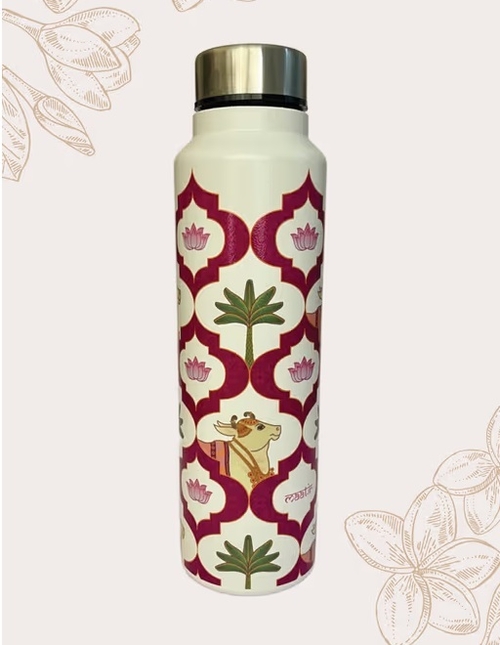 Stainless Steel Water Bottle Cow Art