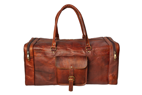 Handmade Square Leather Travel Duffle Bag.