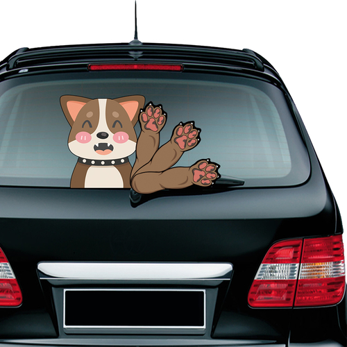 Dog with Collar Waving Wiper Decals PVC Car