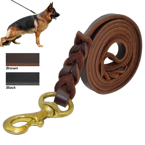 Braided Real Leather Dog Leash K9 Walking Training