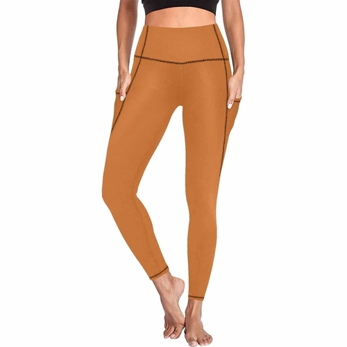 Womens Leggings with Pockets - Fitness Pants / Cinnamon Brown