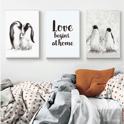 Modern Wall Art Penguin Family Love Canvas