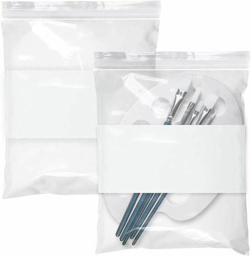 Pack of 500 White Block Zipper Bags 10 x 12. Ultra Thick Write on