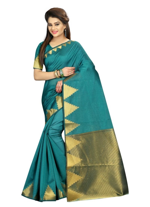 Generic Women's Cotton  Saree(Teal, 5.5-6 Mtr)