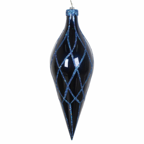 Vickerman MT198531D 12 in. Midnight Blue Glitter Net Finial Ornament