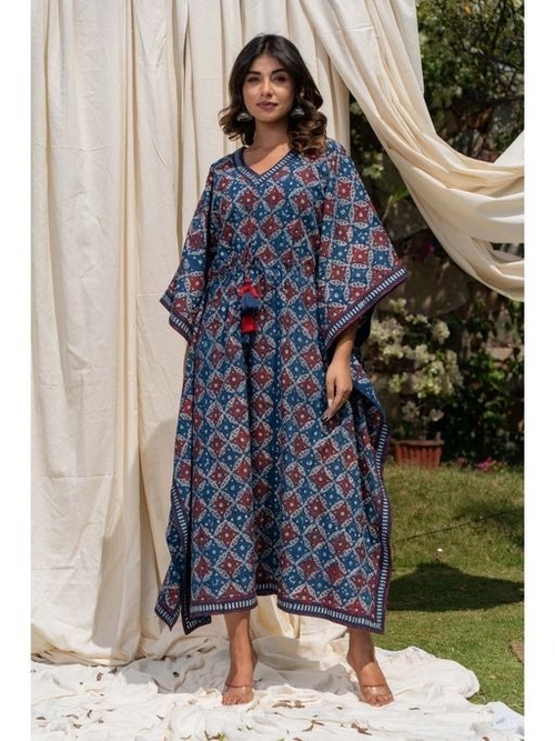 Natural Blue Ajrakh Cotton Kaftan