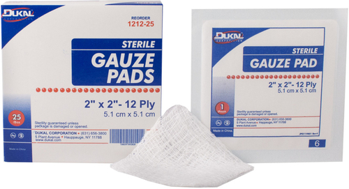 Dukal 2" x 2" Sterile Gauze Pads - 25 Count, 12-ply