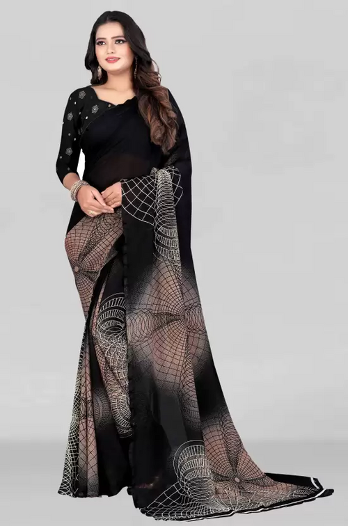 Printed Daily Wear Georgette Saree  (Black)