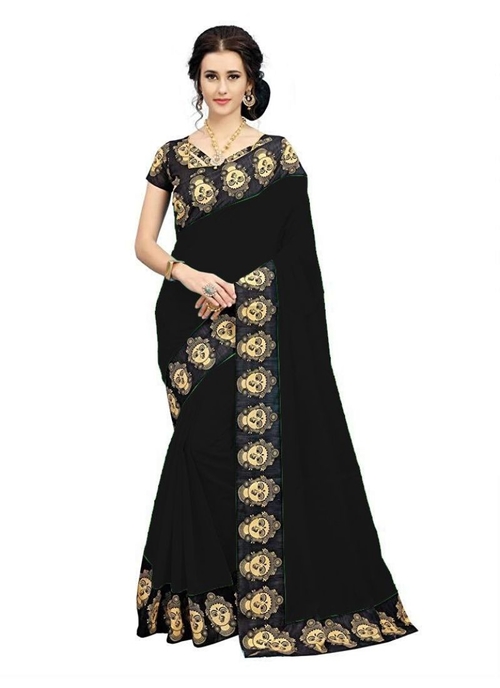 Generic Women's Chiffon Saree (Black, 5-6 Mtrs)