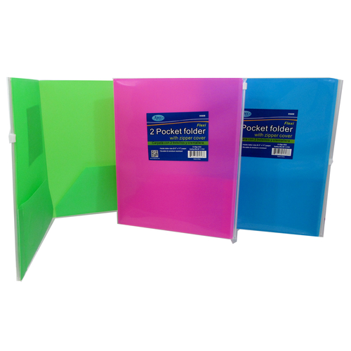 DDI 2353030 2-Pocket Poly Folder With Zipper Cover - Assorted Colors C