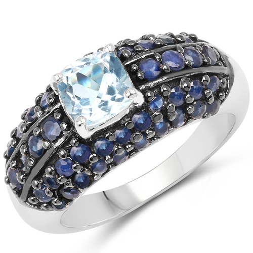 2.78 Carat Genuine Blue Topaz and Blue Sapphire .925 Sterling Silver