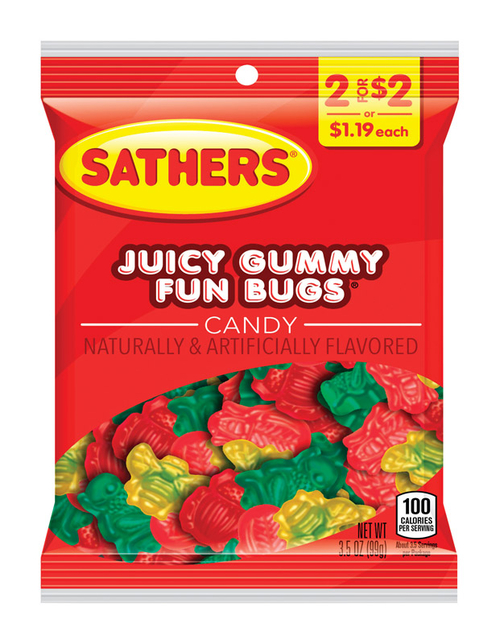 Sathers 9015313 Juicy Gummy Fun Bugs Fruit Candy, 3.5 oz - Case of
