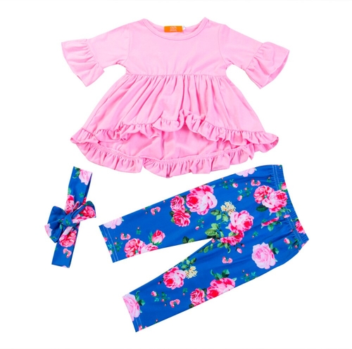 3PCS Pink Flower Girl Kids Little Lady Outfit
