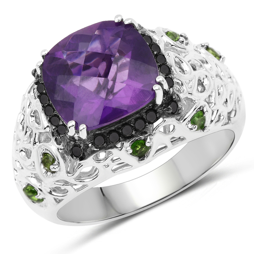3.27 Carat Genuine Amethyst, Chrome Diopside & Black Diamond .925