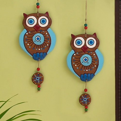 Handmade & Hand-Painted Decorative 'Wise Owls' Wall Hanging