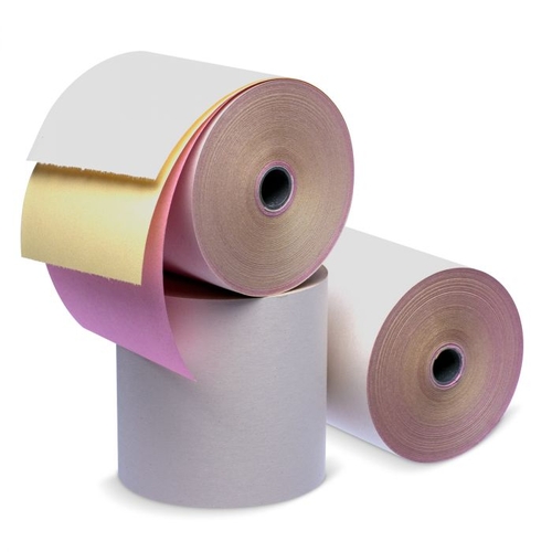 3.0 in. x 65 ft. 3 Ply White /Canary /Pink Carbonless Paper POS Rolls