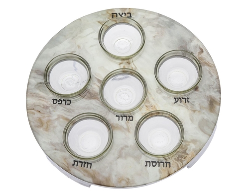 Godinger 96741 3 x 3 x 5.50 in. Decal Seder Plate, White Marble