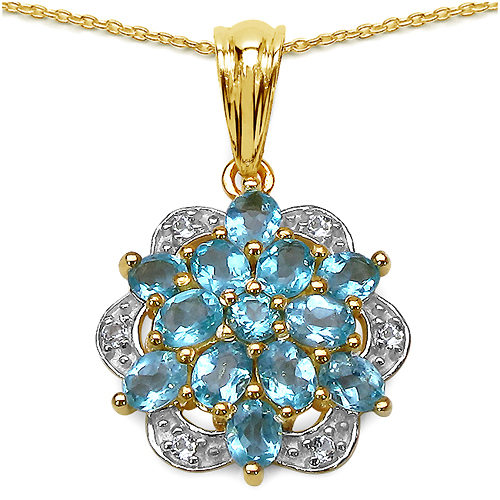 14K Gold Plated 1.97 Carat Amethyst Pendant with 0.23 Carat Multi-Gems