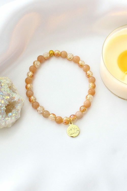 Sunstone Elastic Bracelet | 24K Lotus Flower Charm