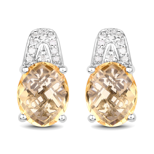 4.85 Carat Genuine Citrine and White Diamond .925 Sterling Silver