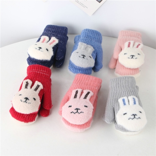 Kid Winter Knit Cartoon Mittens Patchwork Keep