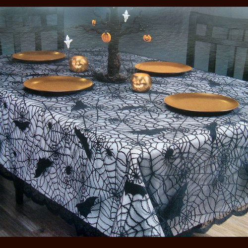 Halloween Spiderweb Tablecloth Black Lace Bat