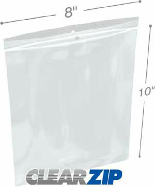 International Plastics CZH40810 8 x 10 in. ClearZip with Hanghole Bags