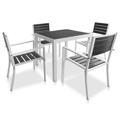 5 Piece Outdoor Dining Set with WPC Tabletop Aluminium Black
