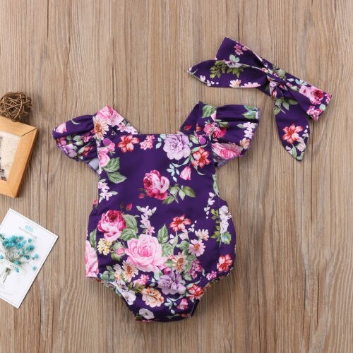 Newborn Baby Girl Infant Floral Bodysuit Jumpsuit