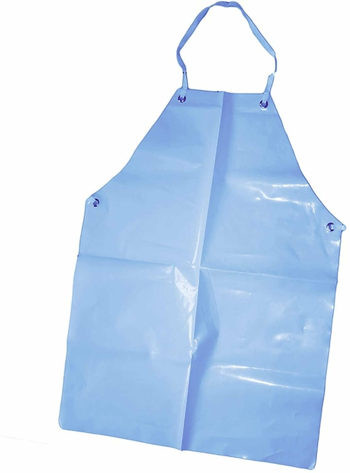 Waterproof PVC Aprons 6 Mil. Blue, White Vinyl Row Cut Finish Aprons