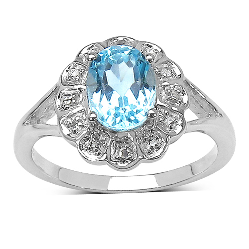 1.60 ct. t.w. Blue Topaz and White Topaz Ring in Sterling Silver