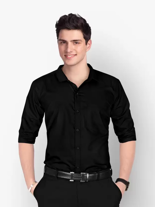 Men Regular Fit Washed Casual Shirt Black Size L