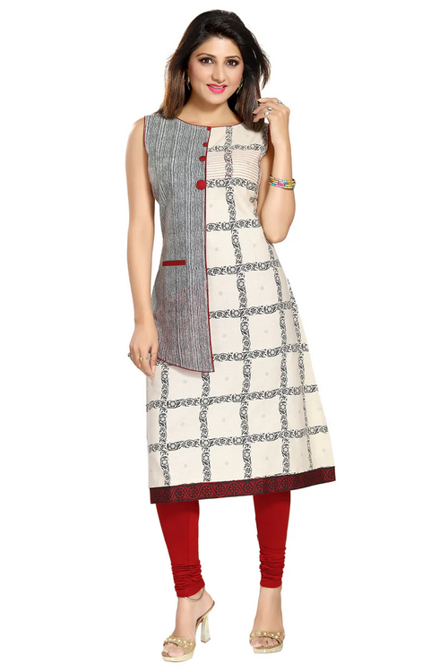 Cotton sleeveless kurtis breathable fabric  (Size-XL) (Color-WHITE)