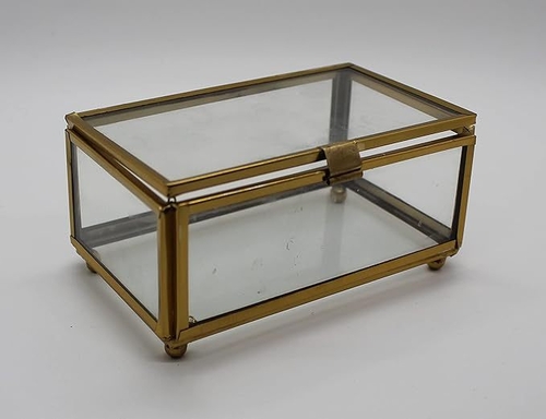 Vintage Rectangular Brass Glass Box, Multiutility Purpose - Jewelry